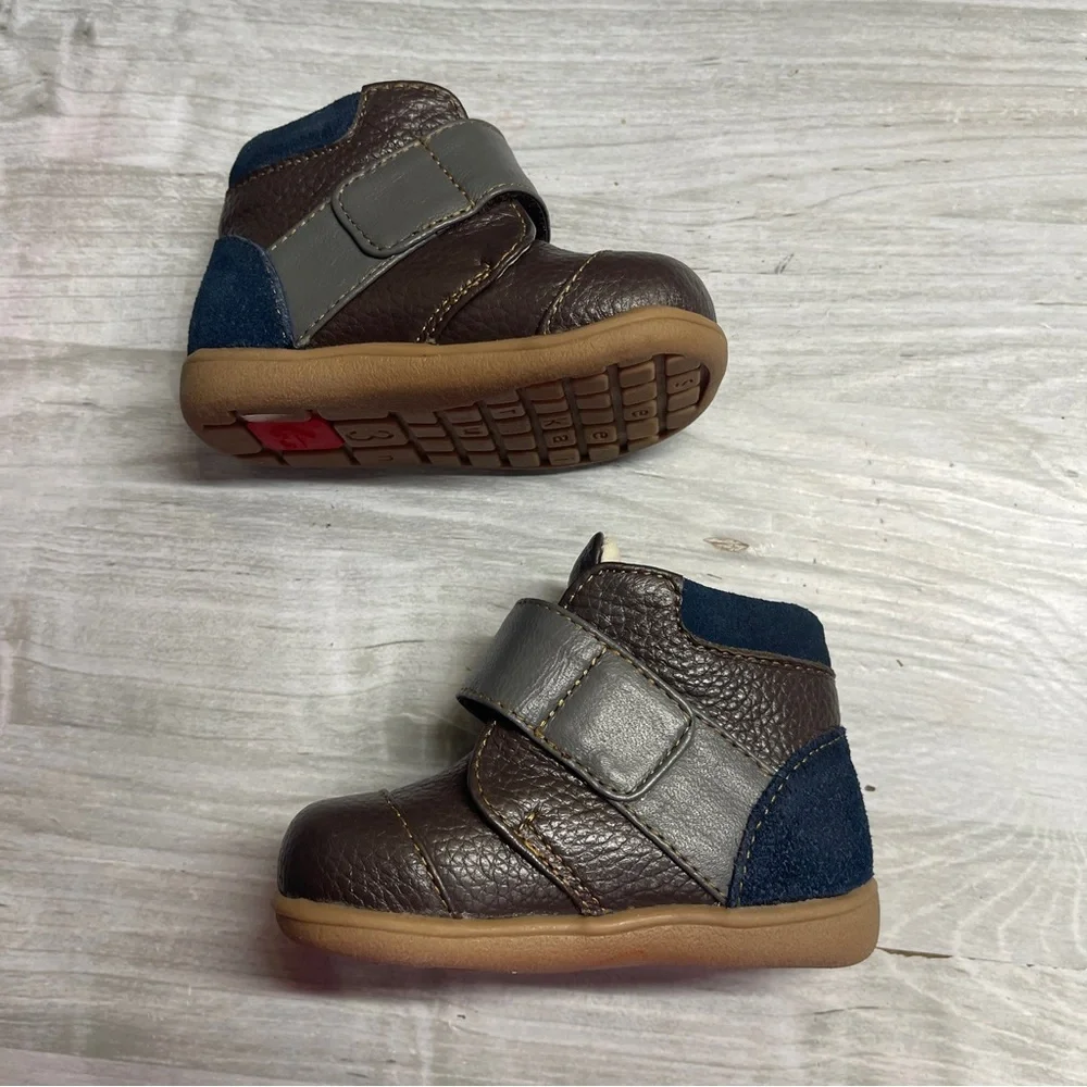 See Kai Run Sawyer Chukka Boots Brown Leather Baby Infant Toddler Boys size 3